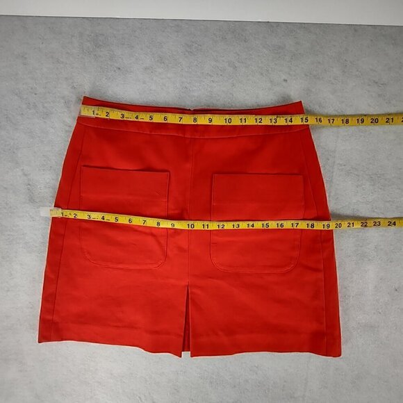 Ann Taylor LOFT Red Orange Stretch Cotton Pleat, Patch Pocket Shift Skirt Size 6 - Picture 9 of 12